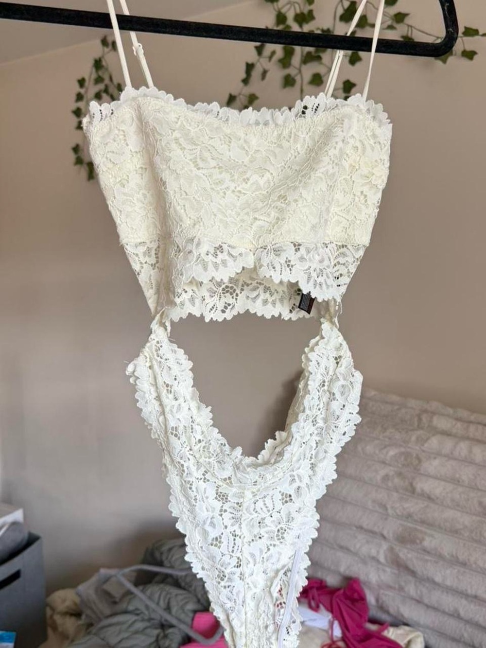 White Lace Cutout One-Piece bodysuit